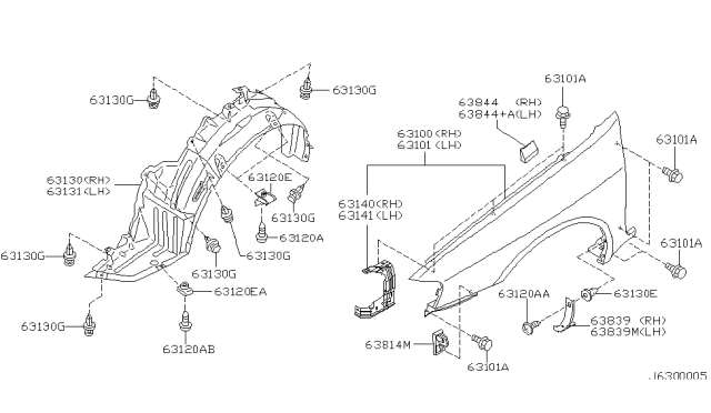 2002 Nissan Maxima Spacer-Sealing,Front Fender Diagram for 63826-2J000