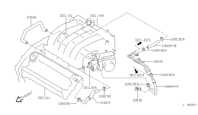 2001 Nissan Maxima Pipe Assembly-Blow By Diagram for 11835-2Y001