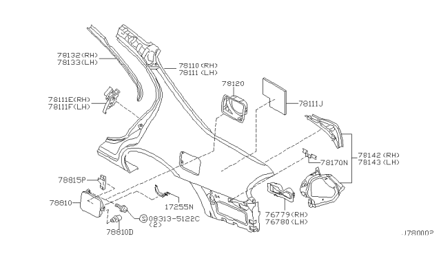 2002 Nissan Maxima Drip-Rear Fender,RH Diagram for 78132-2Y000