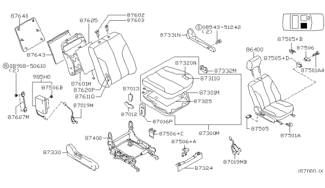 2001 Nissan Maxima Cushion Assy-Front Seat Diagram for 87300-2Y602