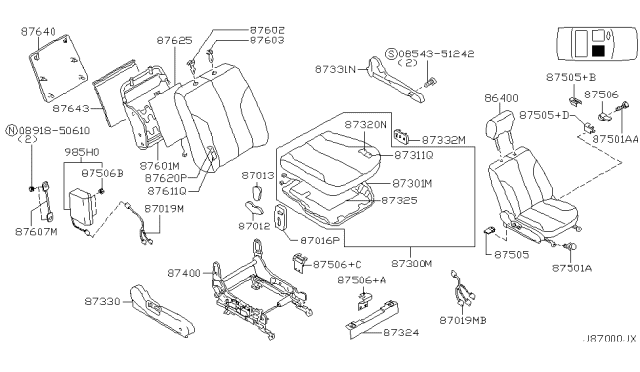 2002 Nissan Maxima Adjuster Assy-Front Seat,RH Diagram for 87400-89907