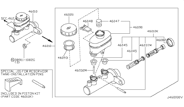 2000 Nissan Maxima Piston Kit-Tandem Brake Master Cylinder Diagram for 46011-9M225