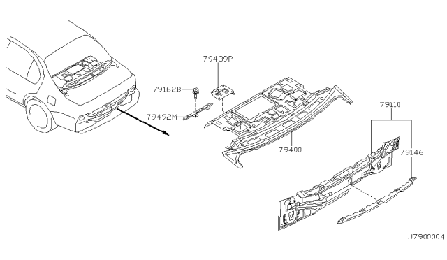 2000 Nissan Maxima STIFFENER Rear Panel,Upper Diagram for 79146-2Y900