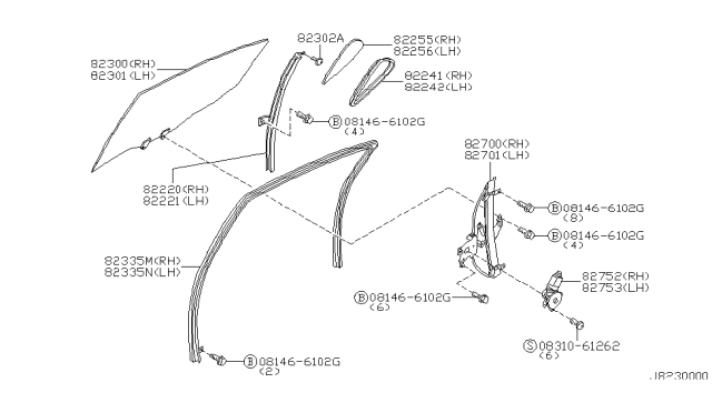 2002 Nissan Maxima Glass Run-Rear Door Window,LH Diagram for 82331-2Y012