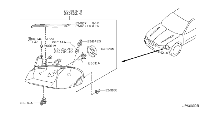 2000 Nissan Maxima Clip Diagram for 26398-2Y000