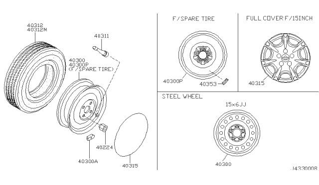 2000 Nissan Maxima Spare Tire Wheel Assembly Diagram for 40300-V8077