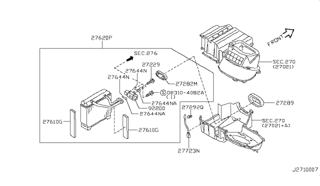 2000 Nissan Maxima EVAPORATOR Assembly Cooler Diagram for 27280-2Y910