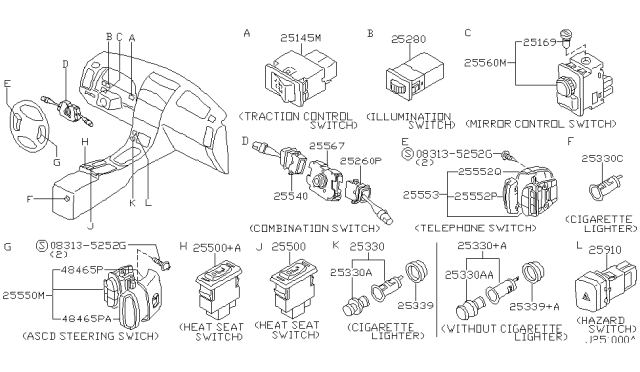 2001 Nissan Maxima Switch Assy-Hazard Diagram for 25290-2Y900