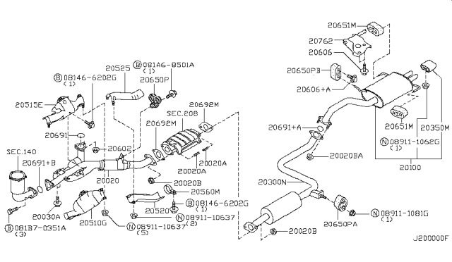2001 Nissan Maxima Exhaust Tube & Muffler Diagram 1