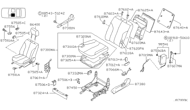 2001 Nissan Maxima Knob-Switch,Front Seat RECLINING R Diagram for 87013-C9903