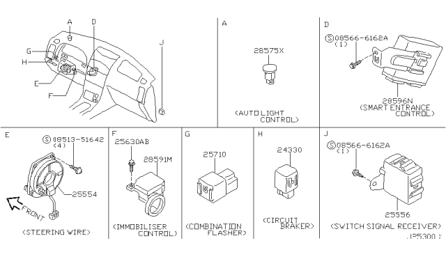 2001 Nissan Maxima Receiver Assembly - Switch Signal Diagram for 25556-4Y910