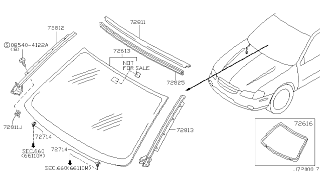 2002 Nissan Maxima Moulding-Windshield Side,RH Diagram for 72760-2Y900