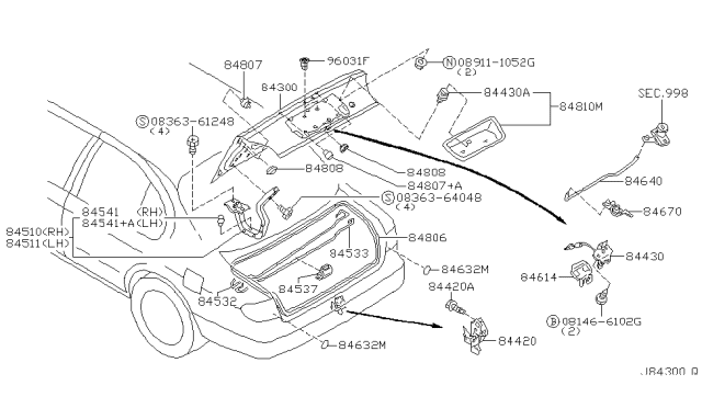 2000 Nissan Maxima Trunk Lid & Fitting Diagram 2