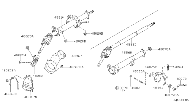 2001 Nissan Maxima Steering Joint Assembly Diagram for 48080-0M001