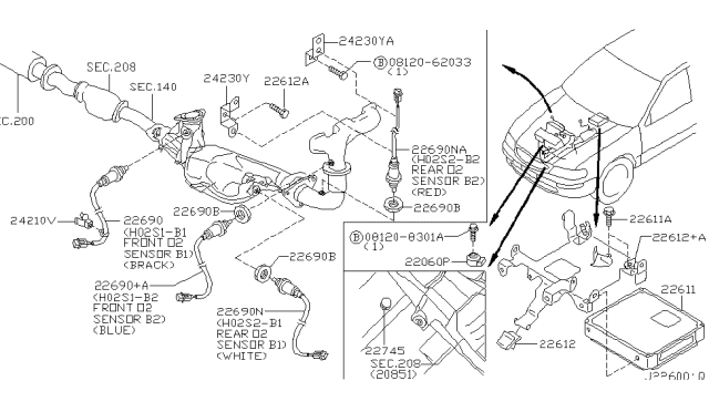 2000 Nissan Maxima Heated Oxygen Sensor, Rear Diagram for 226A0-4L710