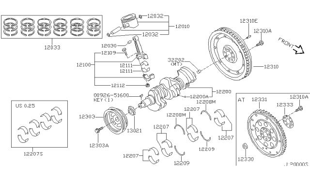 2000 Nissan Maxima FLYWHEEL Assembly Diagram for 12310-2Y910