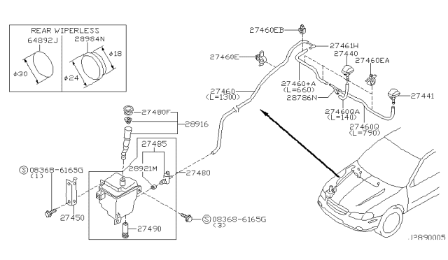 2001 Nissan Maxima Washer Nozzle Assembly,Driver Side Diagram for 28931-2Y905