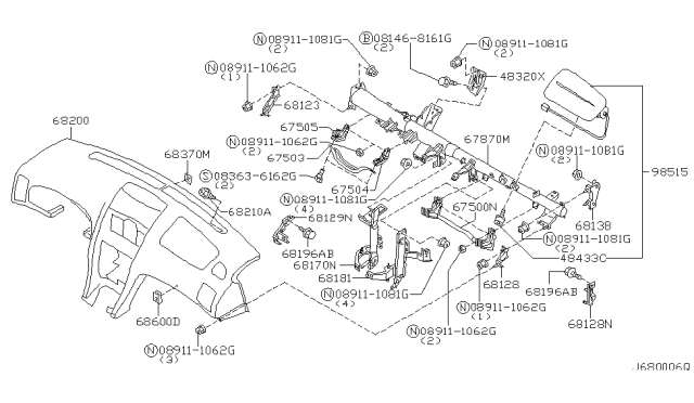 2001 Nissan Maxima Instrument Panel,Pad & Cluster Lid Diagram 2