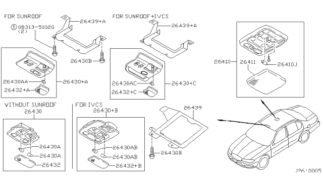 2000 Nissan Maxima Lens-Map Lamp Diagram for 26431-40U00