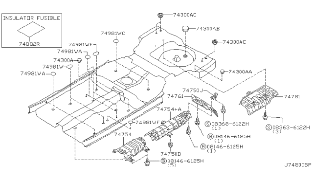 2002 Nissan Maxima INSULATOR-Heat,Front Floor Diagram for 74755-2Y000