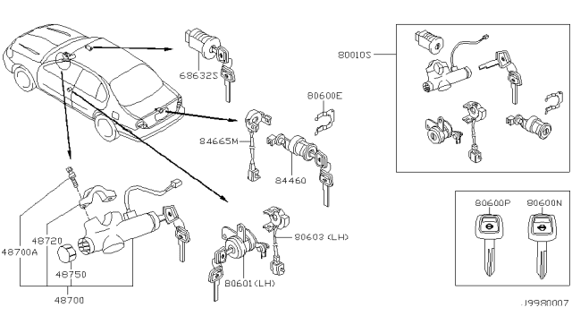 2001 Nissan Maxima Key Set & Blank Key Diagram 1