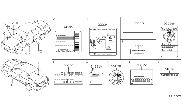 2000 Nissan Maxima Caution Plate & Label Diagram 1