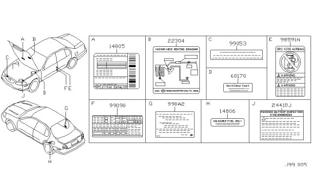 2001 Nissan Maxima Caution Plate & Label Diagram 3