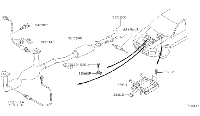 2001 Nissan Maxima Heated Oxygen Sensor, Rear Diagram for 226A0-2Y901