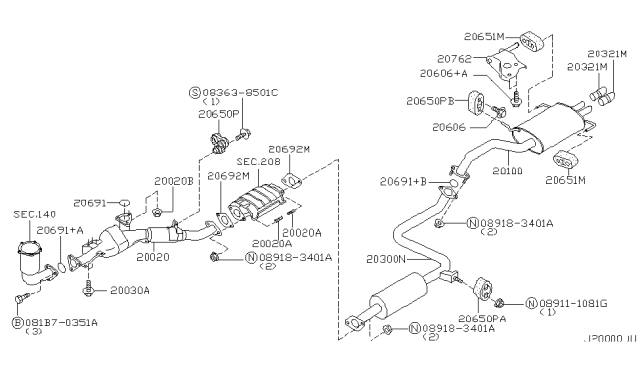 2002 Nissan Maxima Exhaust Tube & Muffler Diagram 2