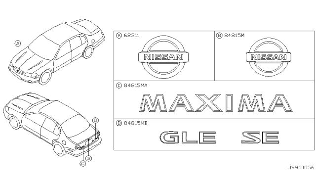 2001 Nissan Maxima Emblem & Name Label Diagram 3