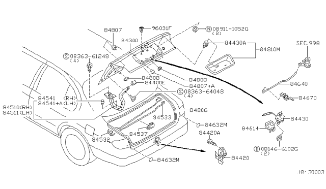 2000 Nissan Maxima Trunk Lid & Fitting Diagram 1