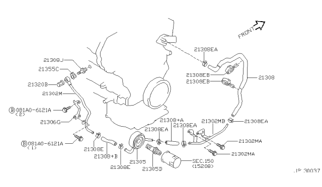 2002 Nissan Maxima Pipe Assembly-Water Diagram for 21021-5Y700