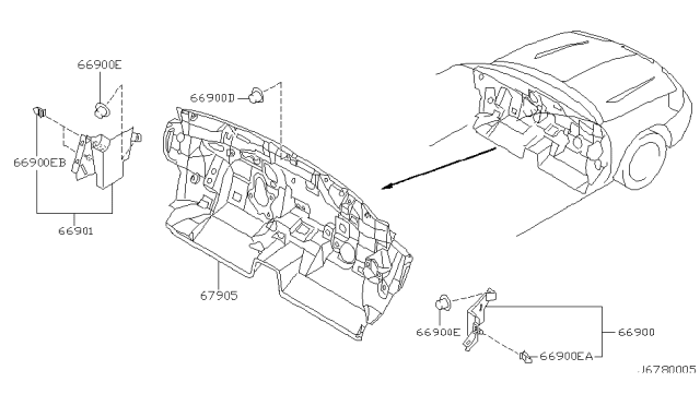 2000 Nissan Maxima Dash Trimming & Fitting Diagram