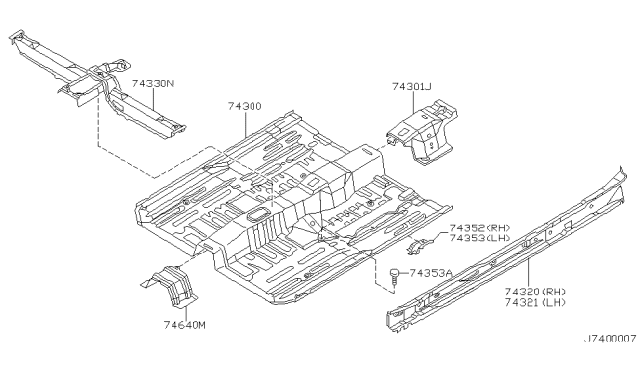 2003 Nissan Maxima Reinforce-Hand Brake & Seat Belt Diagram for 74354-4Y900