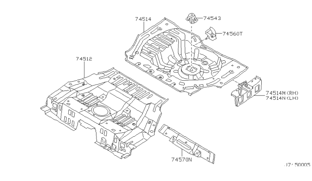 2000 Nissan Maxima Floor-Rear,Front Diagram for 74512-2Y930