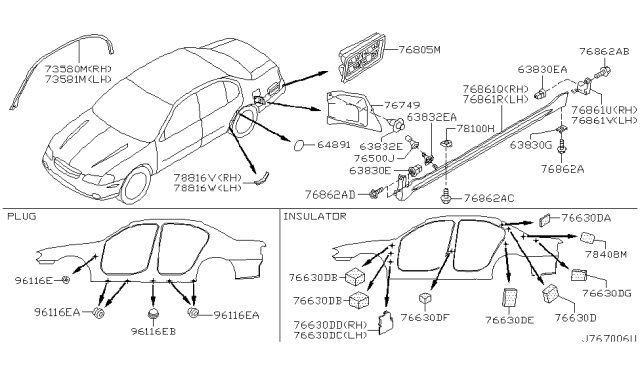 2002 Nissan Maxima Mudguard-Center,Rear LH Diagram for 76857-5Y719