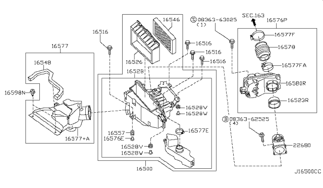 2003 Nissan Maxima Packing Diagram for 16515-31U01