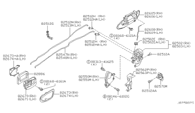 2003 Nissan Maxima Rear Door Lock & Handle Diagram