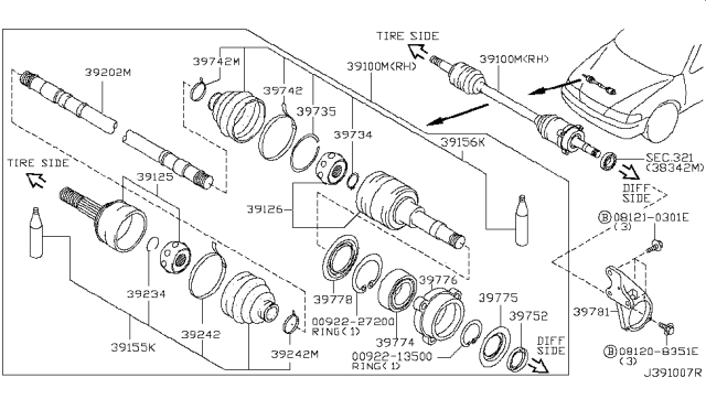 NISSAN OEM Drive Axles-Front-Bearing Support 3978031U00