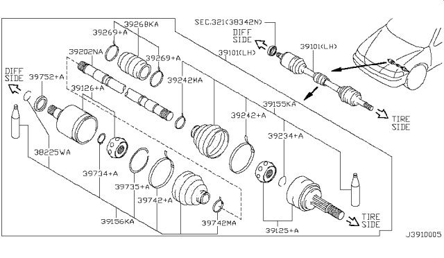 2002 Nissan Maxima Front Drive Shaft (FF) Diagram 6