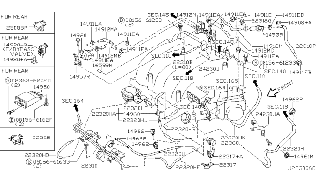 2002 Nissan Maxima Hose-Vacuum Control,B Diagram for 22320-2Y902