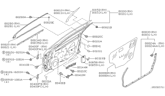 2001 Nissan Maxima Door-Front,RH Diagram for H0100-2Y9CA