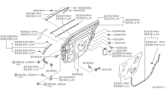 2003 Nissan Maxima Rear Door Panel & Fitting Diagram