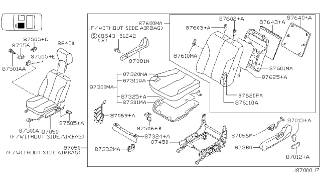 2001 Nissan Maxima Back Assy-Front Seat Diagram for 87650-3Y015