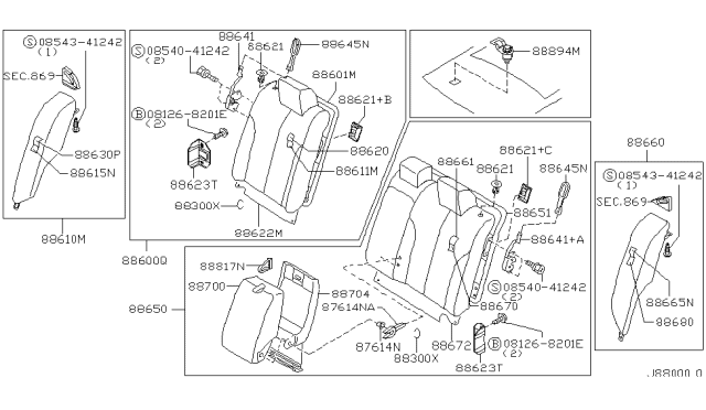 2001 Nissan Maxima Trim Rear RH Back Diagram for 88620-2Y968