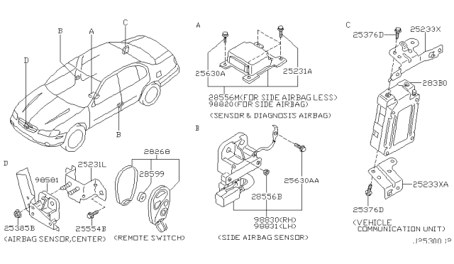 2000 Nissan Maxima Sensor-Air Bag,Front Center Diagram for 98581-3Y125
