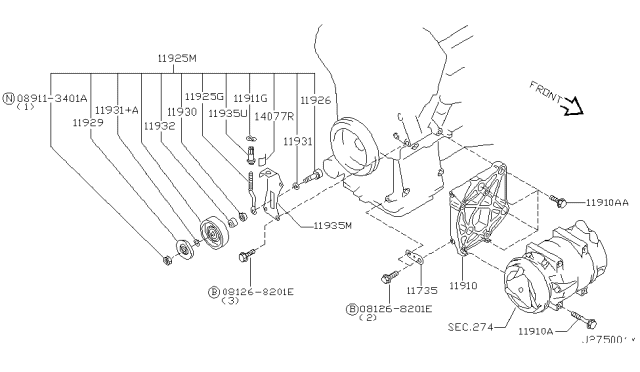 2001 Nissan Maxima Compressor Mounting & Fitting Diagram 2