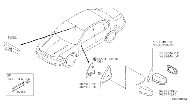 2002 Nissan Maxima SERIVCE File Mirror-Door LH Diagram for 96302-3Y001