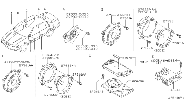 2001 Nissan Maxima Stereo Speaker Set Diagram for 28130-2Y900