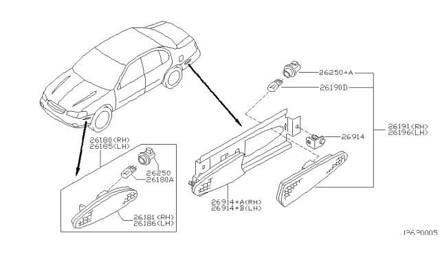 2000 Nissan Maxima Lamp Assembly-Side Marker,RH Diagram for 26180-2Y900